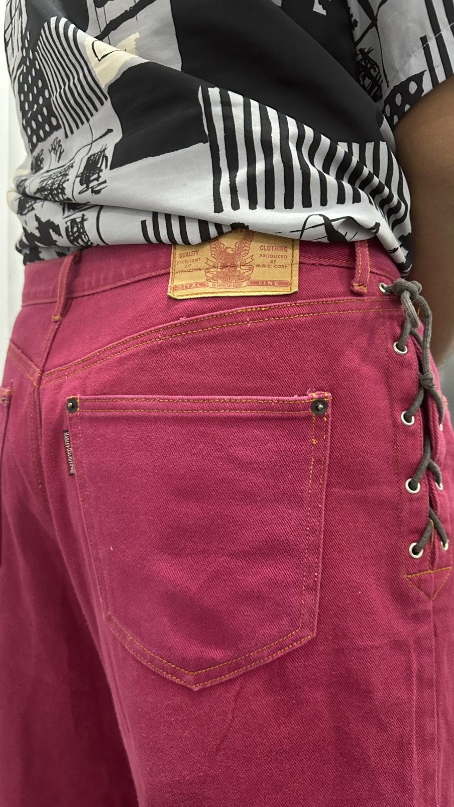 Harley Davidson × Vintage VINTAGE HARLEY DAVIDSON SIDE EYELET LACE UP DENIM PANT Size US 38 / EU 54 - 15 Thumbnail
