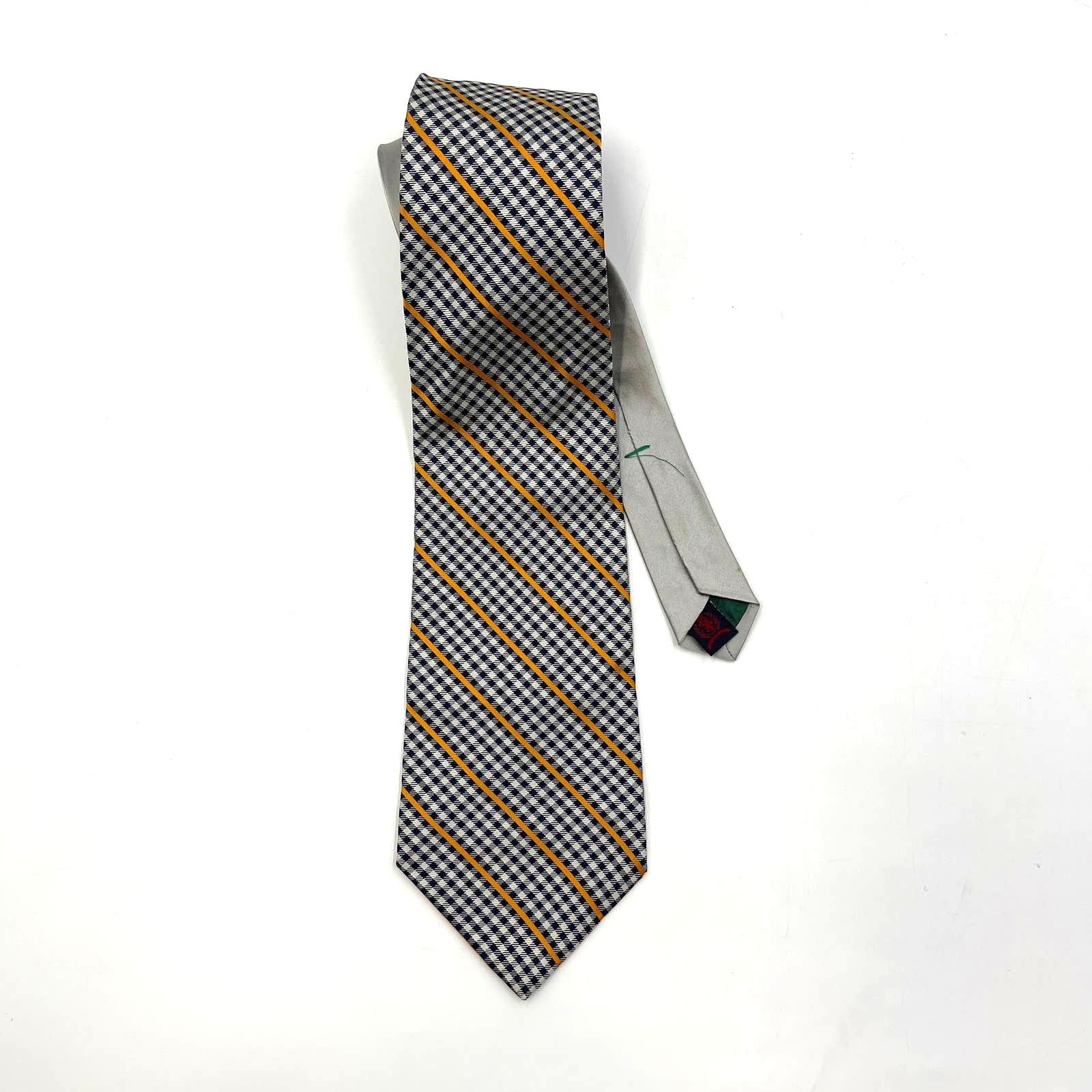 Tommy Hilfiger Tommy Hilfiger Check Stripe Print Tie Silk Black Gray Size ONE SIZE - 7 Thumbnail