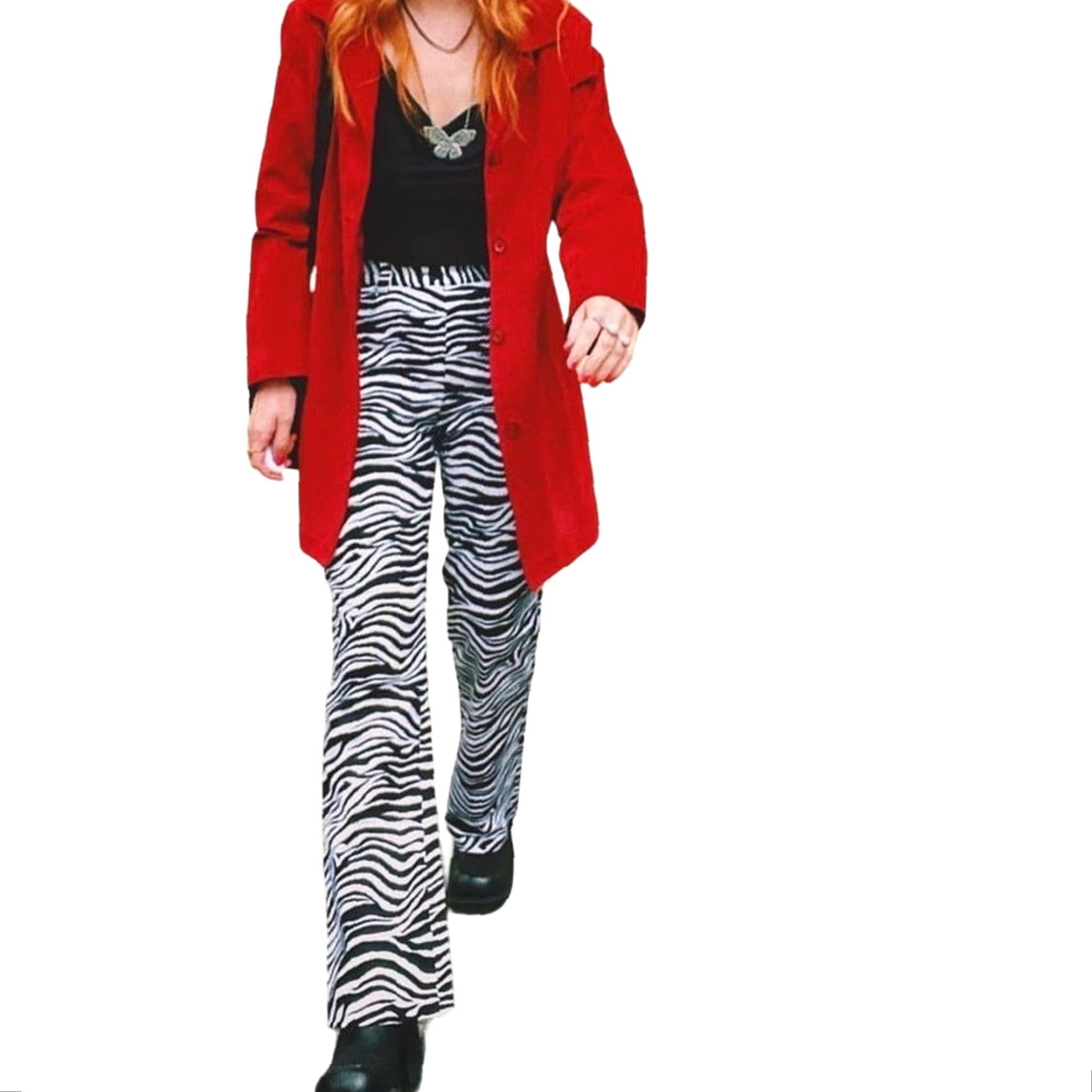 Vintage VINTAGE 90s Spring Street Zebra Stripe Flare Pants | Black White | Size 7 | Women | Cotton Spandex Rise High Flared Casual Pants Size 26" / US 2 / IT 38 - 5 Thumbnail