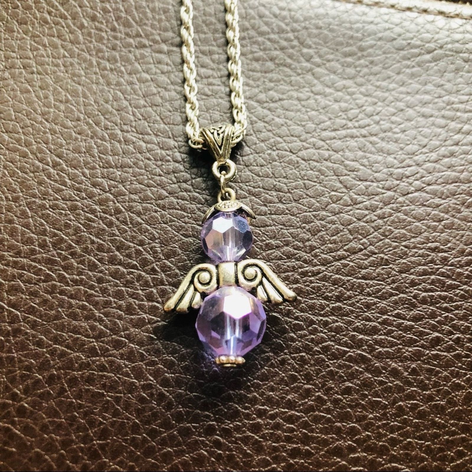 Jewelry Faceted lilac glass crystal double sided Angel necklace Size ONE SIZE - 5 Thumbnail