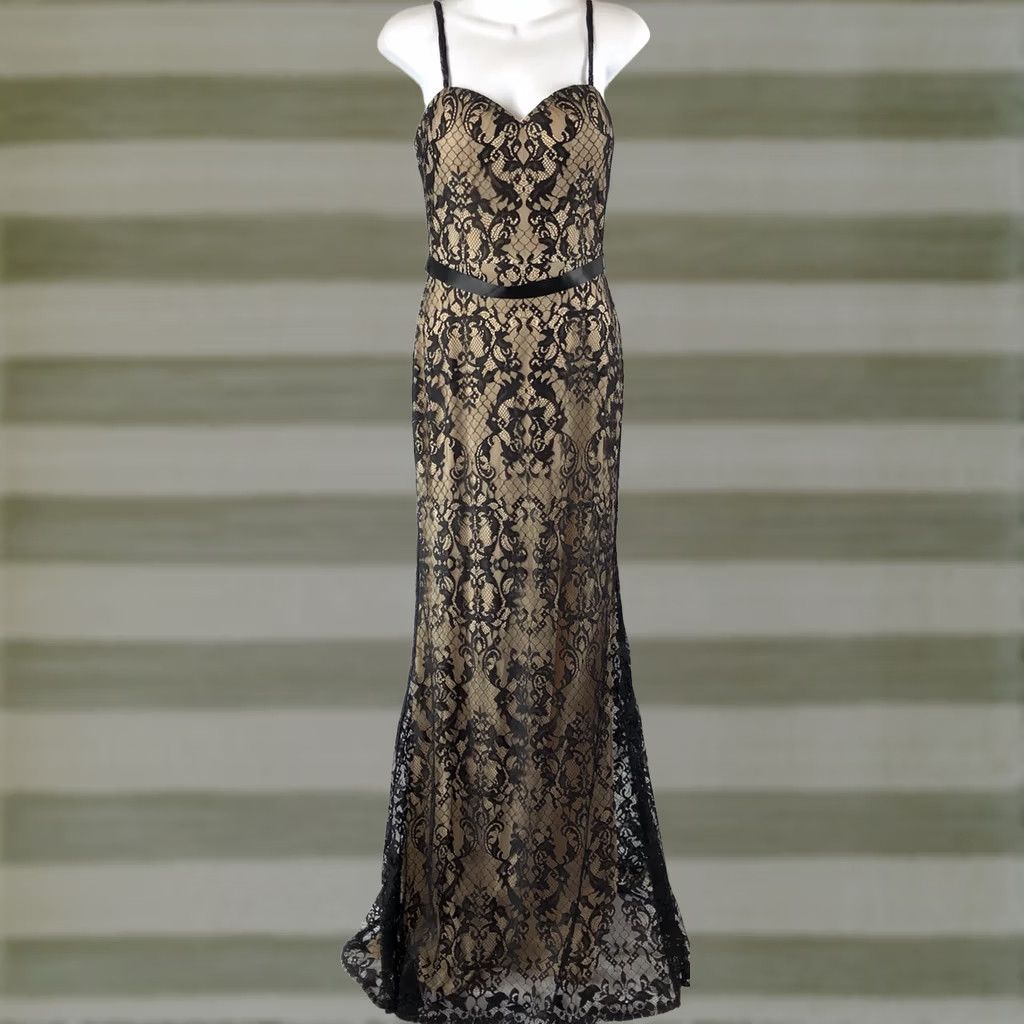 Vintage VINTAGE Strappy Formal Dress mermaid Gown 10 Lace Sweetheart Fairy whimsy Gothic Prom Size L / US 10 / IT 46 - 1 Thumbnail