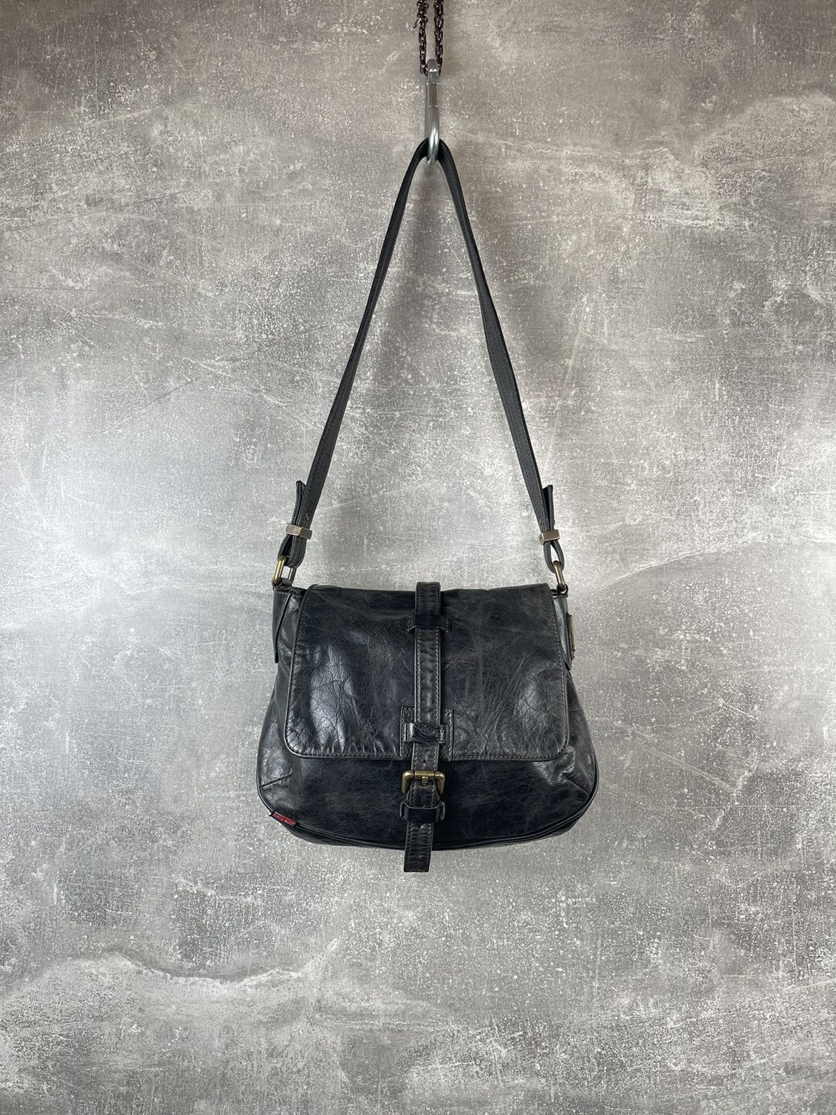 Belstaff × Vintage Belstaff Dark Wax Leather Avant Garde Biker Bag Size ONE SIZE - 2 Thumbnail