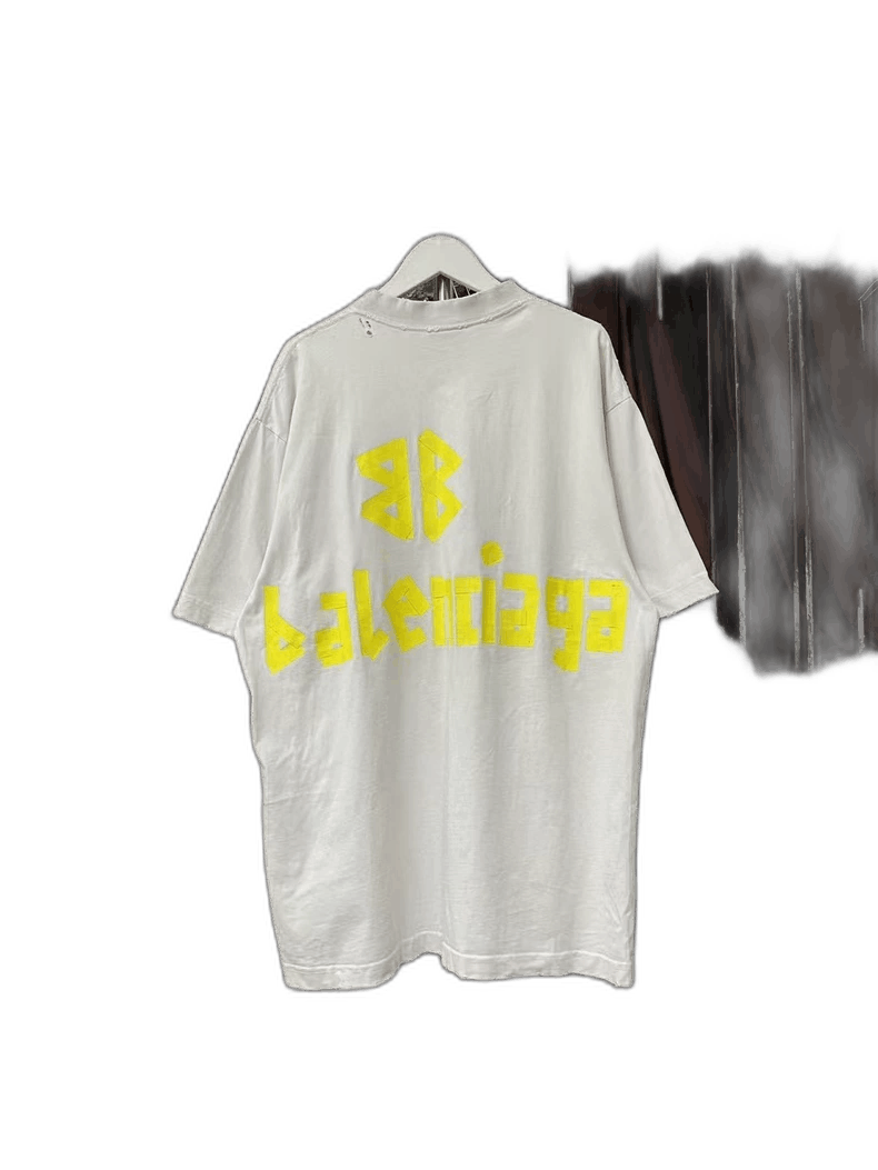 Balenciaga Balenciaga White Yellow Letter Short Sleeve Shirt-2505 Size US XXS / EU 40 - 1 Thumbnail