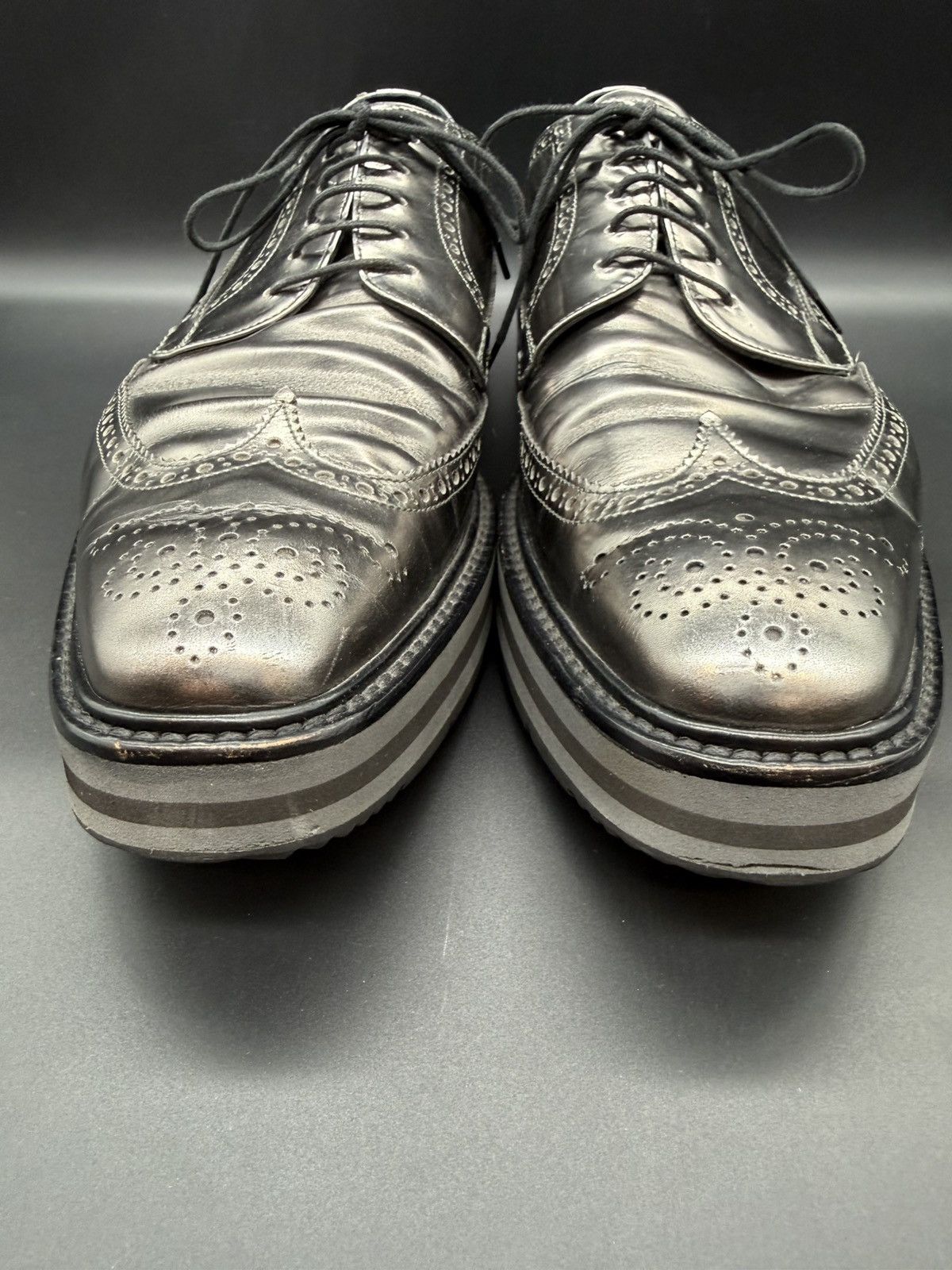 Prada PRADA Metallic Leather Platform Wingtip Brogue Oxford-US 11 Size US 11 / EU 44 - 3 Thumbnail