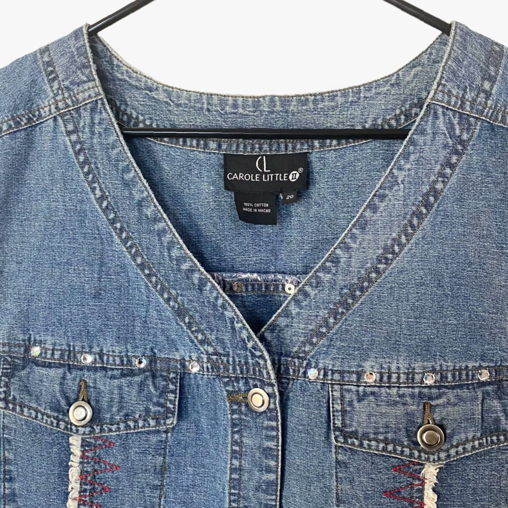 Vintage VINTAGE Carole Little Denim Vest Button-Up Stonebridge Rhinestones Womens Plus 20 Blue Vest Ladies 20s Size 3XL / US 20-22 - 5 Thumbnail