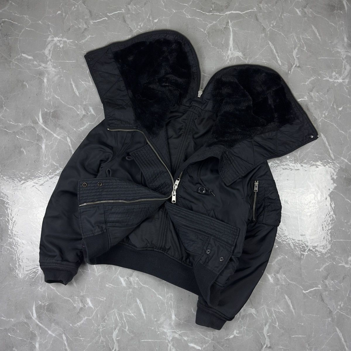 Allsaints All Saints Black Otis Bomber Jacket Size M Black Fur N-2b Size US S / EU 44-46 / 1 - 4 Thumbnail