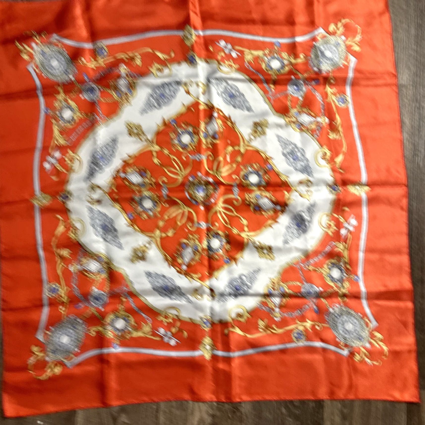 Vintage VINTAGE 90s Baroque Victorian Style Silky Red White Polyester Square Scarf Women's Red Square Scarf 33x35” Size ONE SIZE - 8 Thumbnail