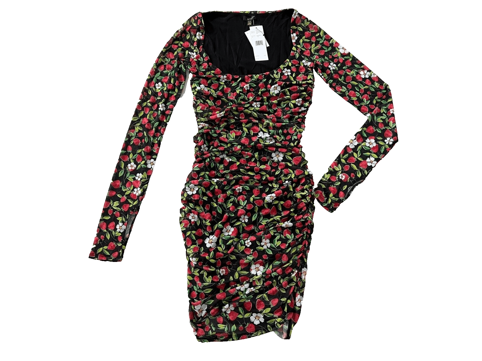 Other AFRM Leona Strawberry Print Ruched Bodycon Dress ( M ) Size M / US 6-8 / IT 42-44 - 3 Thumbnail