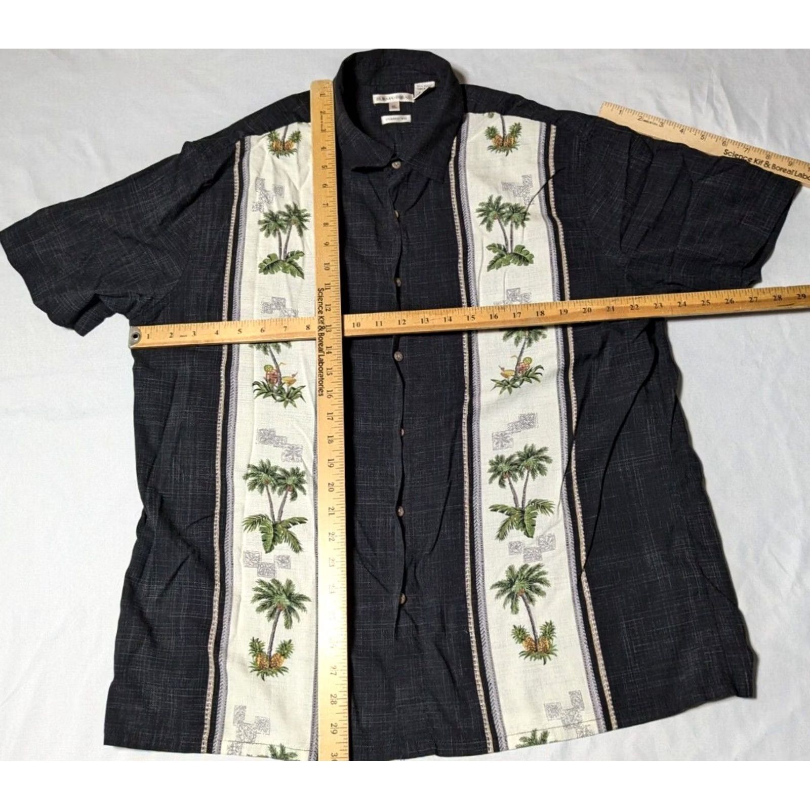 Vintage BURMA BIBAS CLASSIC FIT Men XL Black Palm Tree Panel Rayon Bowling Camp Shirt Size US XL / EU 56 / 4 - 6 Thumbnail