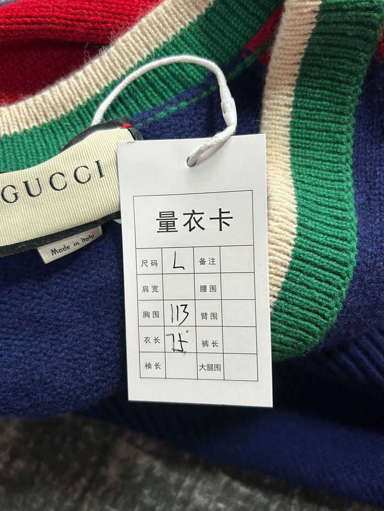 Gucci Gucci Dark blue and red stitching college style deep-necked Size US L / EU 52-54 / 3 - 6 Thumbnail
