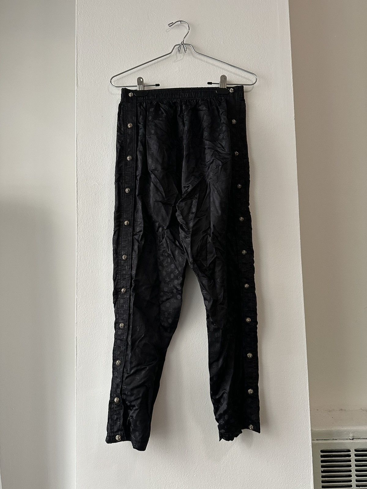 image of Chrome Hearts Silk Tearaway Monogram Pusher Pant in Black, Men's (Size 30)