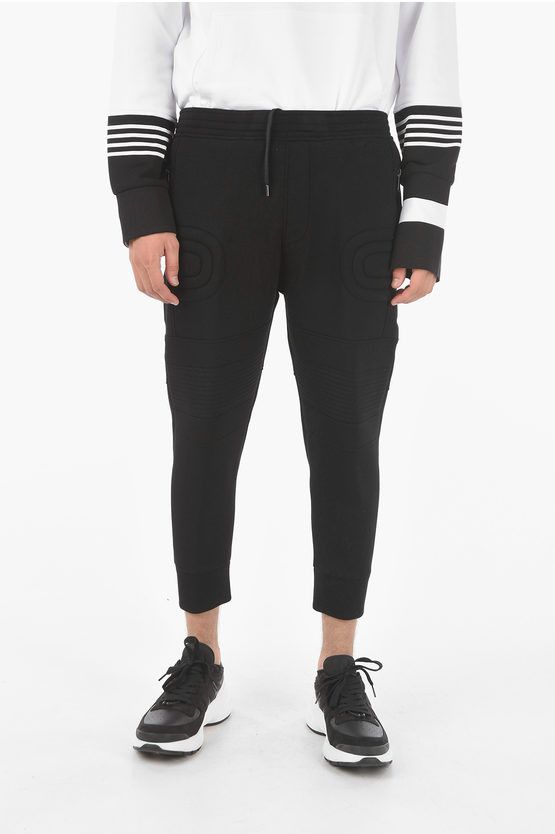 image of Neil Barrett Jersey Tricolor Biker Joggers With Embossed Details in Black, Men's (Size 31)