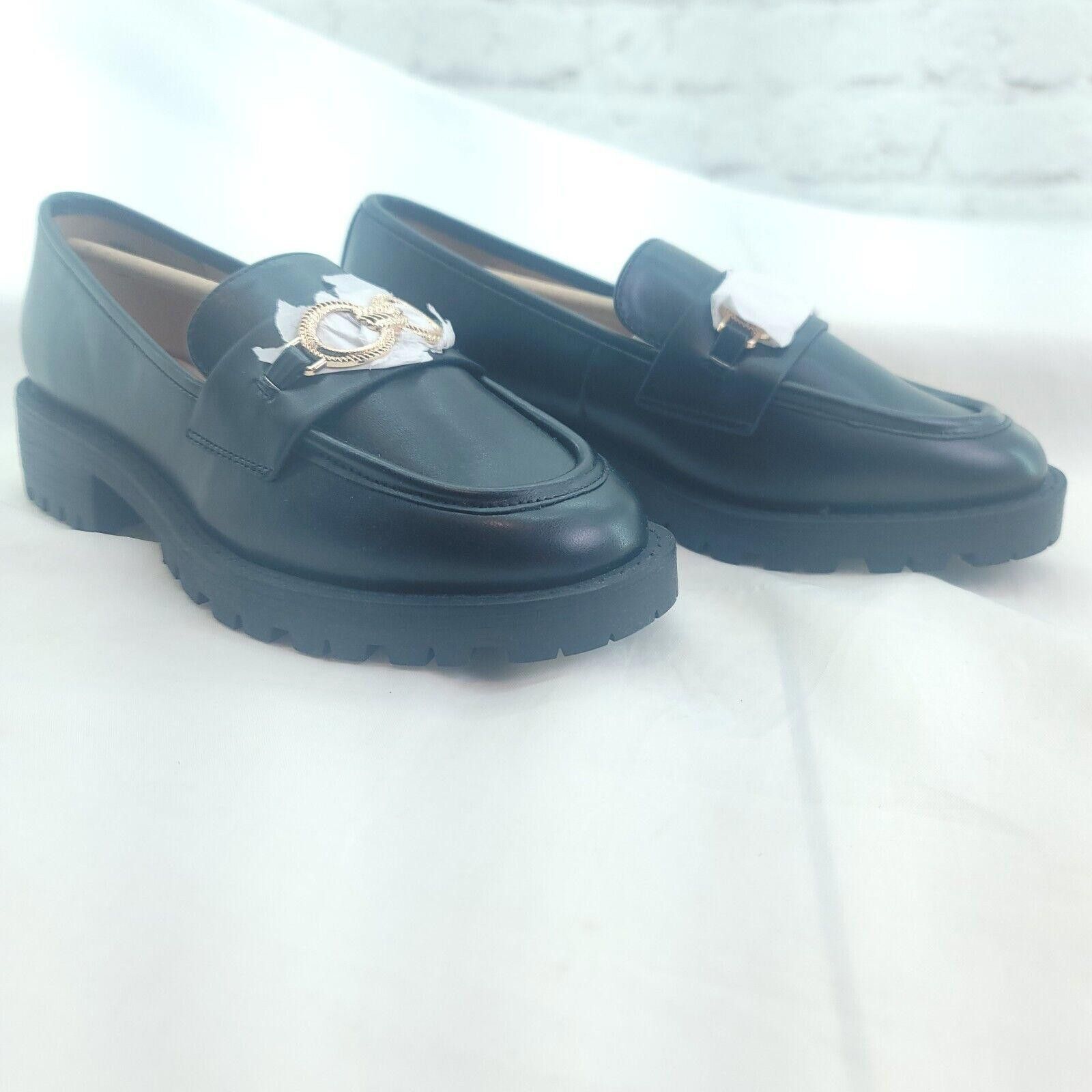 Designer Crown Ivy Black Harper Size 7.5 Gold Accent Loafer Shoes Size US 7.5 / IT 37.5 - 4 Thumbnail