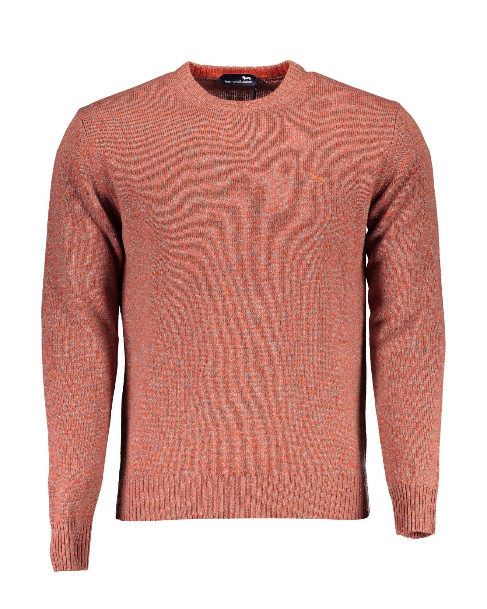image of Harmont Blaine Wool Crew Neck Sweater With Contrasting Details And Logo Embroidery in Red (Size XL)