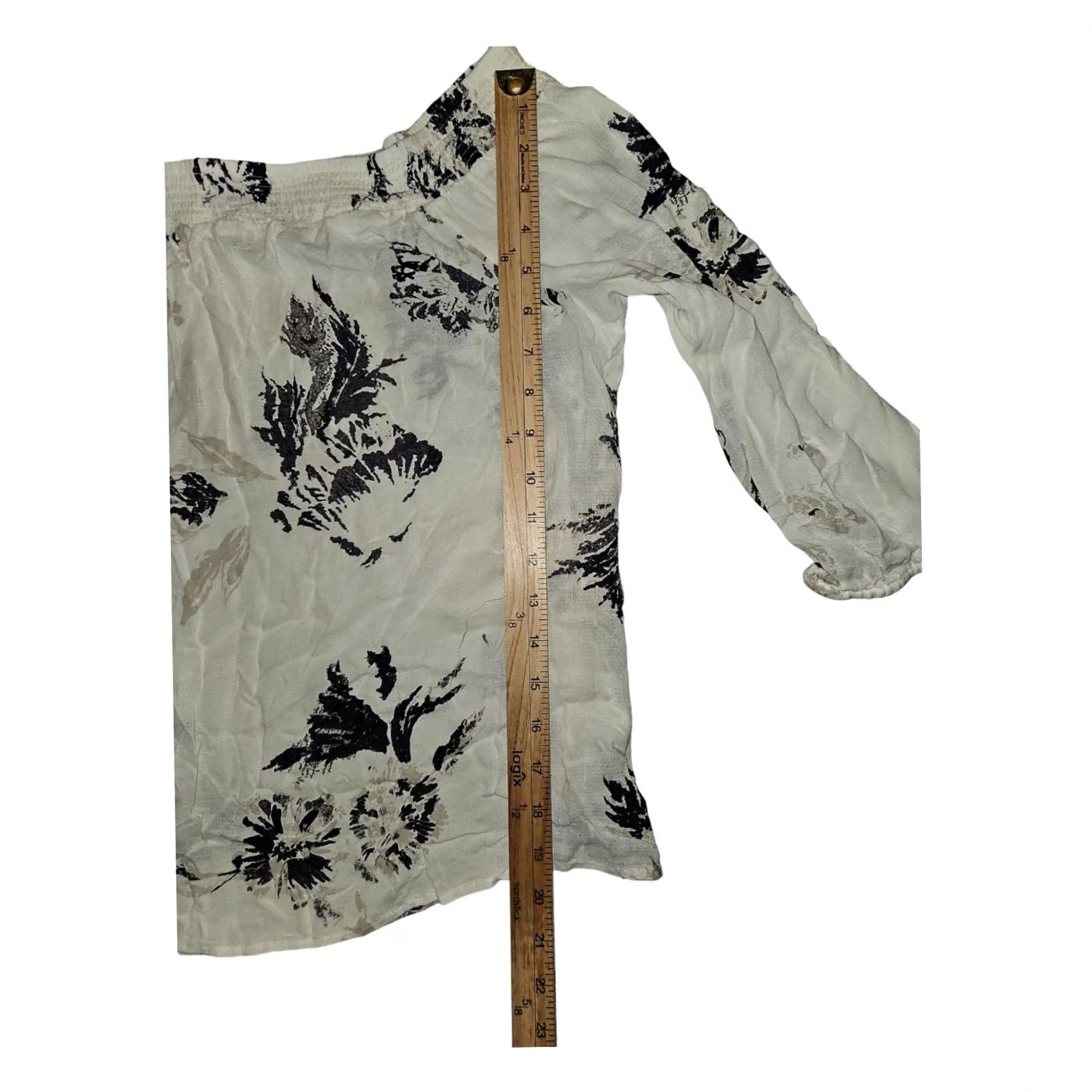 Lucky Brand Lucky Brand Crop Top Women's Large White Floral Off Shoulder 3/4 Sleeve Viscose Blouse Size L / US 10 / IT 46 - 4 Thumbnail