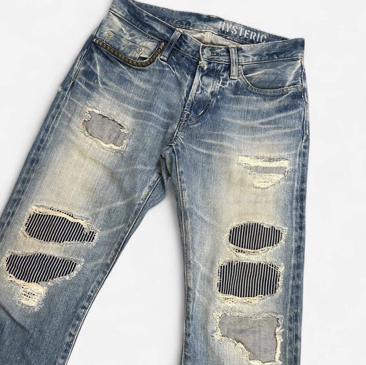Hysteric Glamour Hysteric Glamour studded striped distressed selvedge jeans Size US 29 - 2 Thumbnail