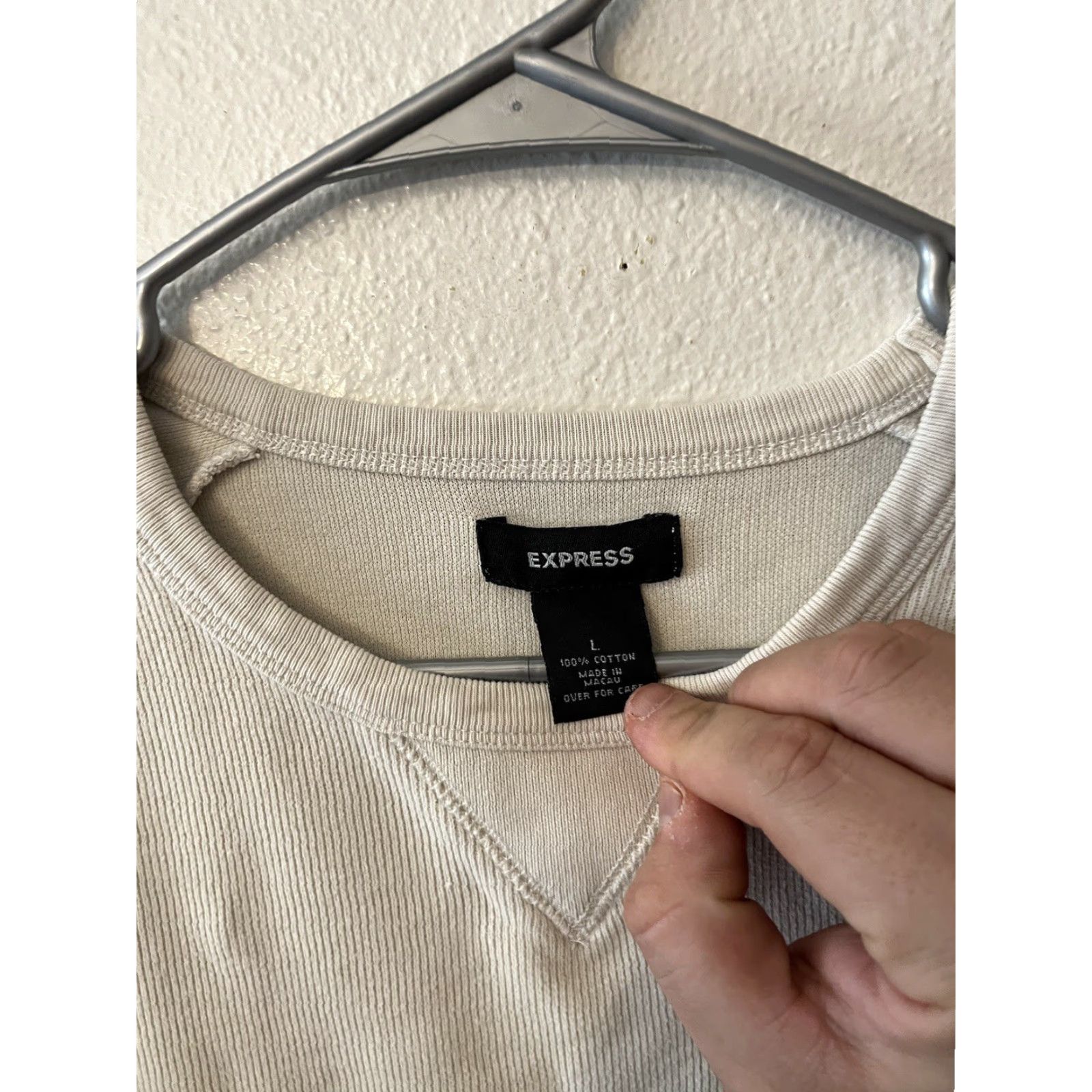 Express VINTAGE Express Knit Sweater - Mens Size L Gray Pullover Crew Neck Y2K Style, Cotton Knit, Logo Accents, Regular Fit, All Seasons Size US L / EU 52-54 / 3 - 3 Thumbnail