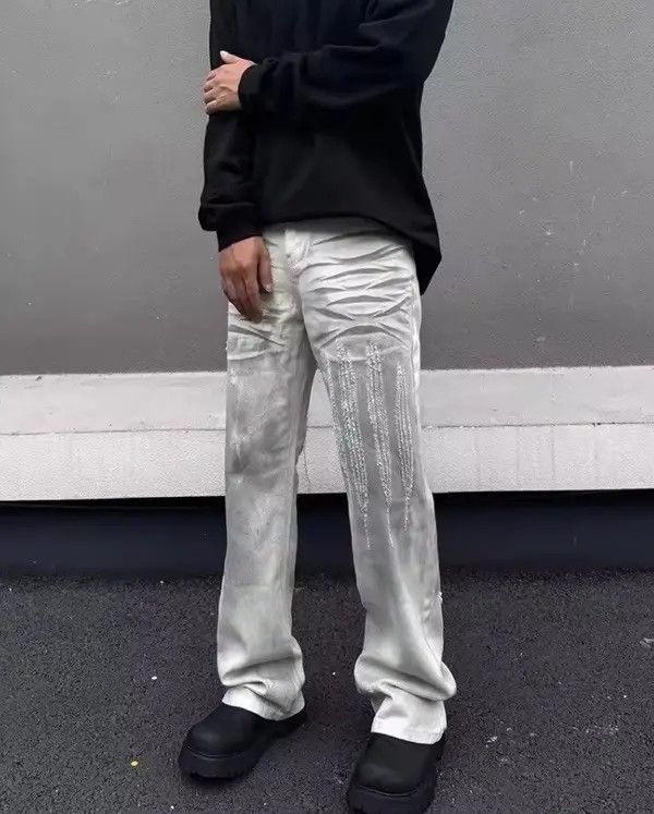 Japanese Brand Kitajima x Kai Dirty Washing Baggy Ripped Stacked Jean Size US 33 - 6 Thumbnail