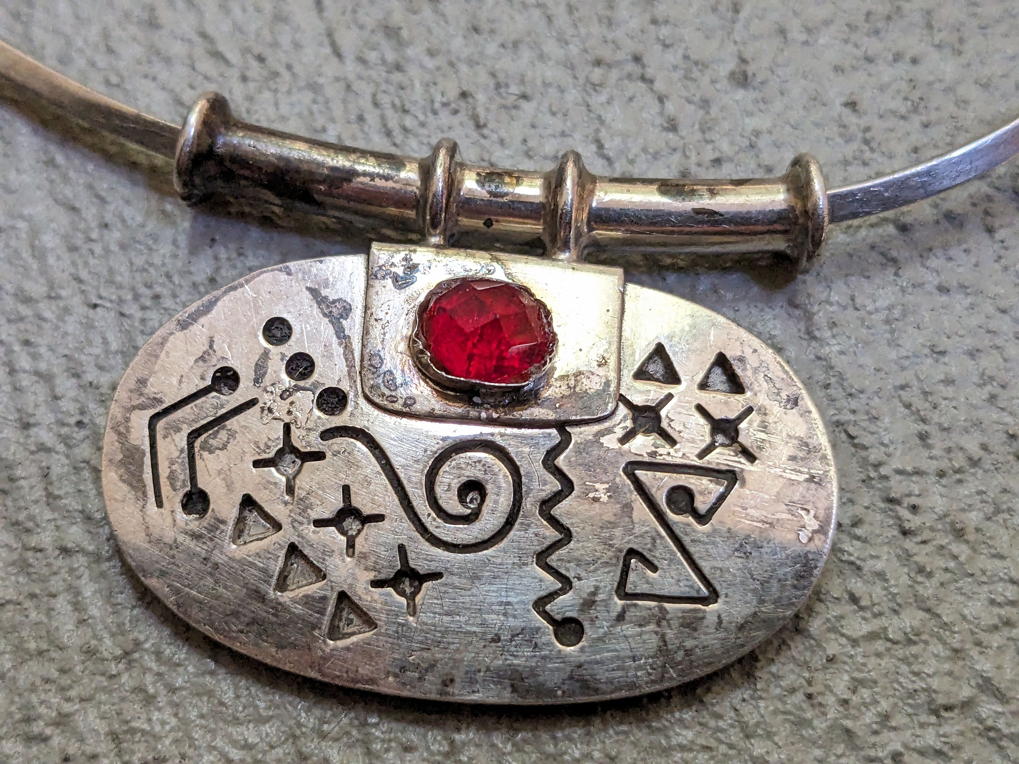 Jewelry Vintage Sterling Silver Necklace Collar Oval 14" Taxco Red Size ONE SIZE - 6 Thumbnail