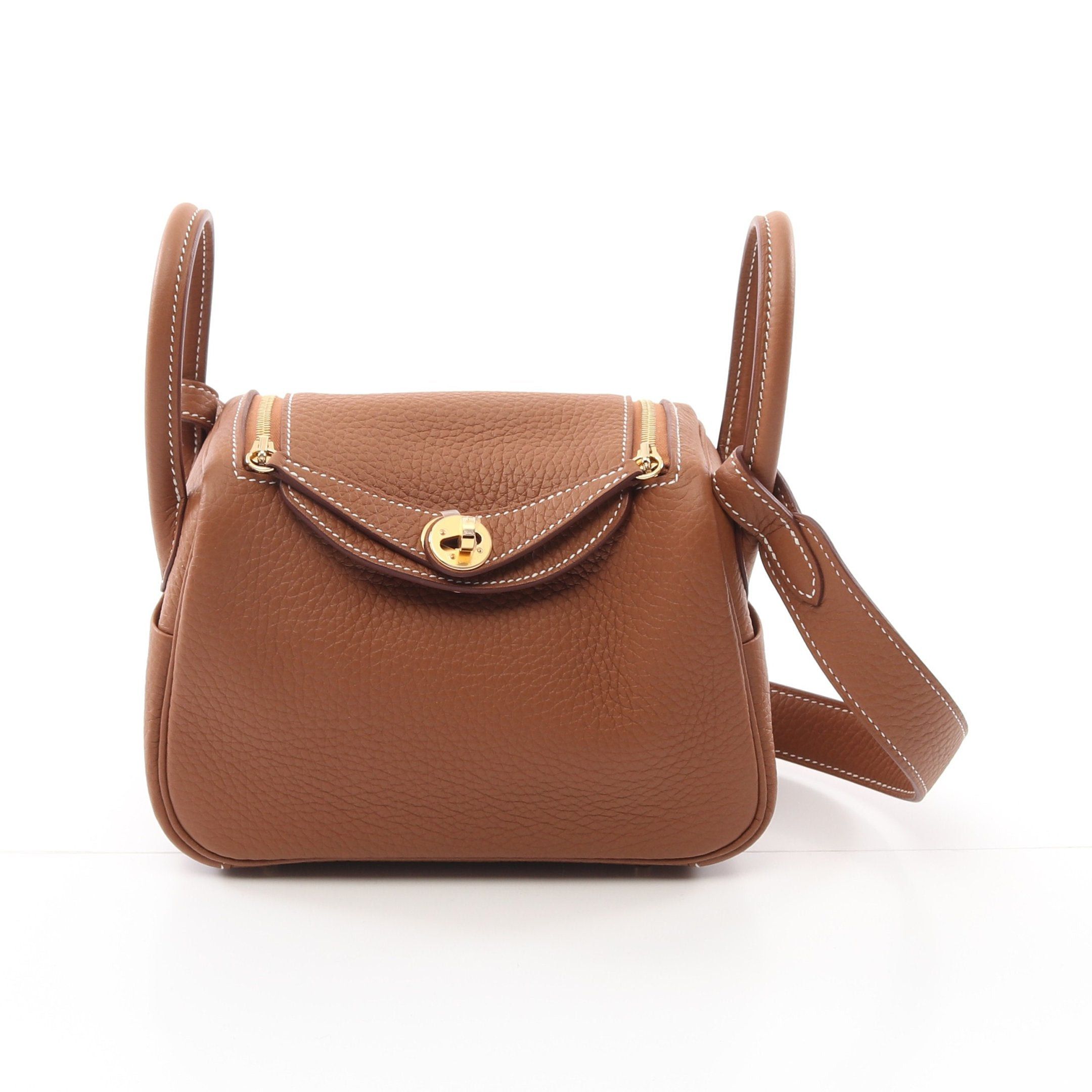 Hermes Hermes Lindy Mini Gold Shoulder Bag Clemence Leather Brown Hardware K Stamp Size ONE SIZE - 1 Thumbnail