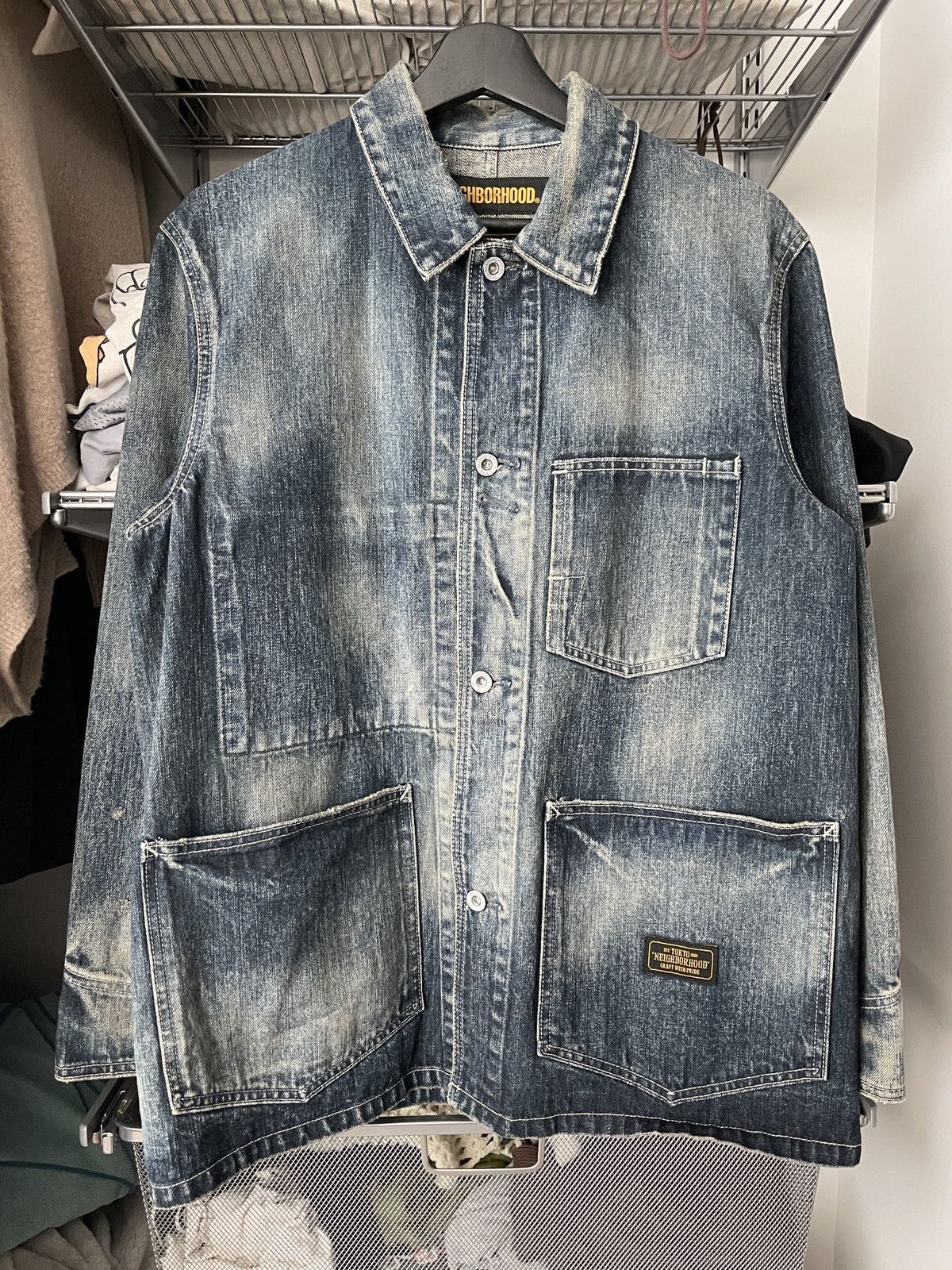 image of Archival Clothing x Neighborhood 2010S Neighborhood Savage Distressed Denim Chore Jacket (Size Smal