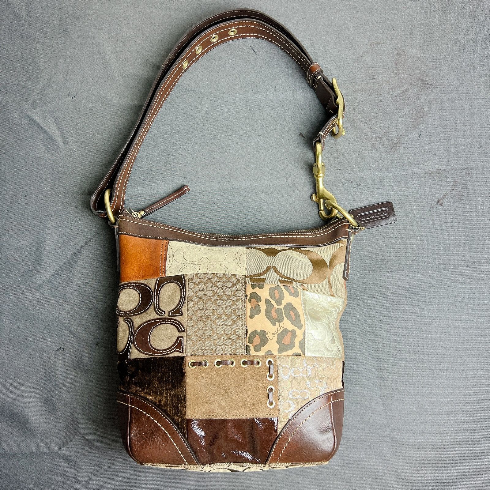 Coach Patchwork Multicolor Bucket Crossbody Bag F12840 in Brown, Women's