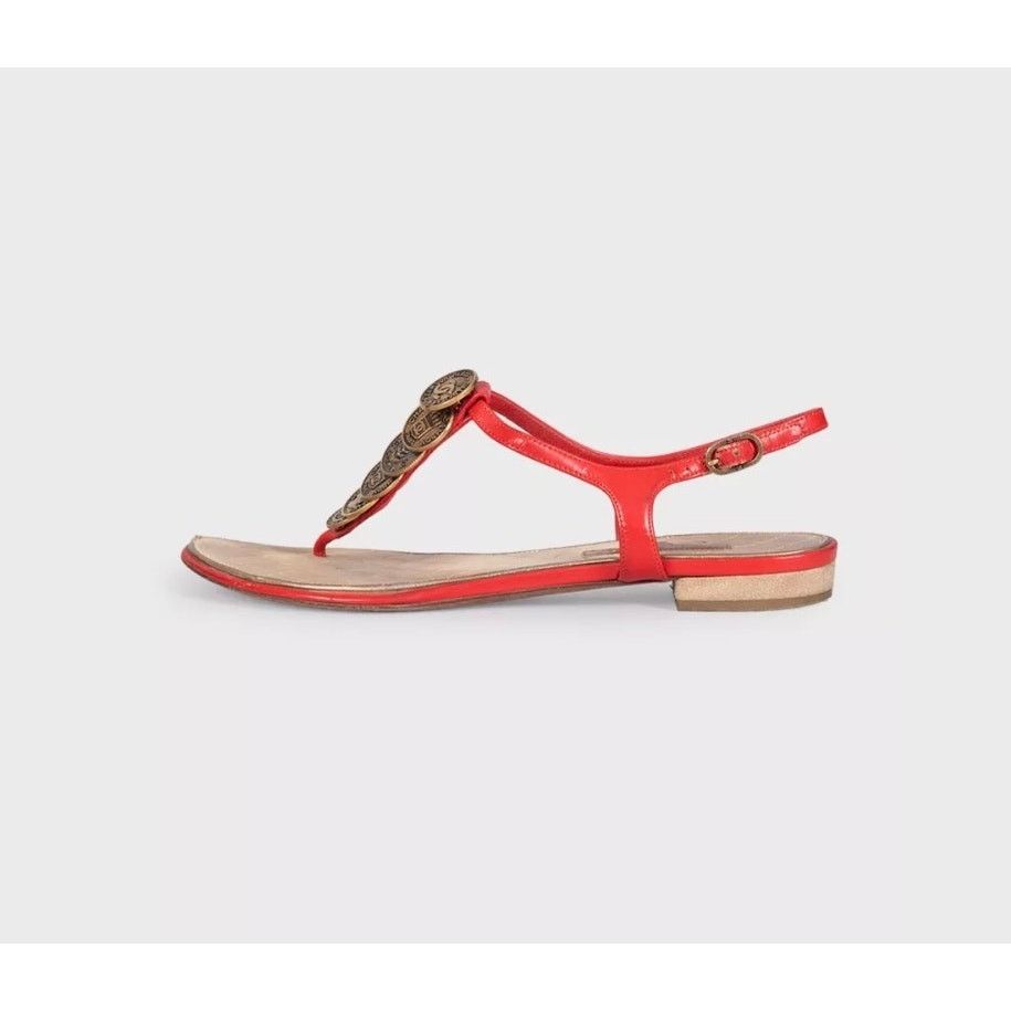 Chanel Chanel Red Leather Block Heel Open Toe Sandals Size 38 Size US 7 / IT 37 - 1 Thumbnail