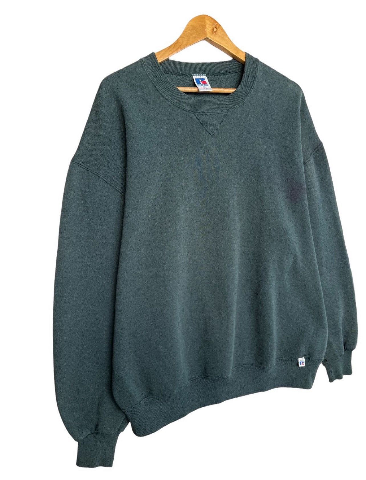 Russell Athletic Vintage 90s Russell Blank Green Baggy Sweatshirt Faded XL Size US XL / EU 56 / 4 - 2 Thumbnail