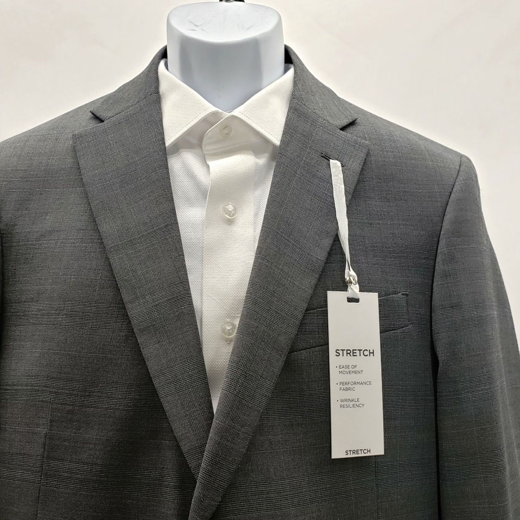 Tommy Hilfiger TOMMY HILFIGER Blazer Men's ADAMS GREY/BLUE Stretch 42L Wool/Poly/Spandex Notch Two-Button Single-Breasted Long Jacket Rowdy? Size 42R - 6 Thumbnail