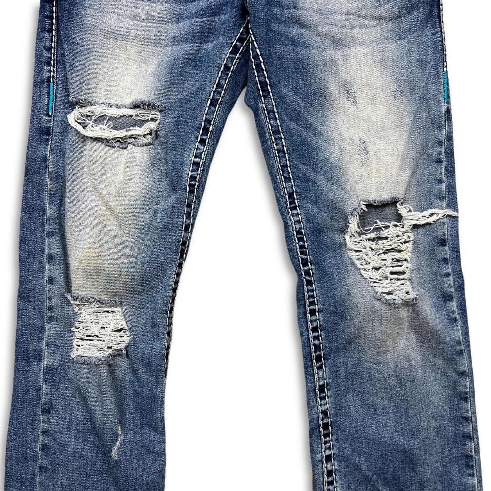 True Religion True Religion Jeans Mens 33x29 Blue Bootcut Distressed Denim Size US 33 - 2 Thumbnail