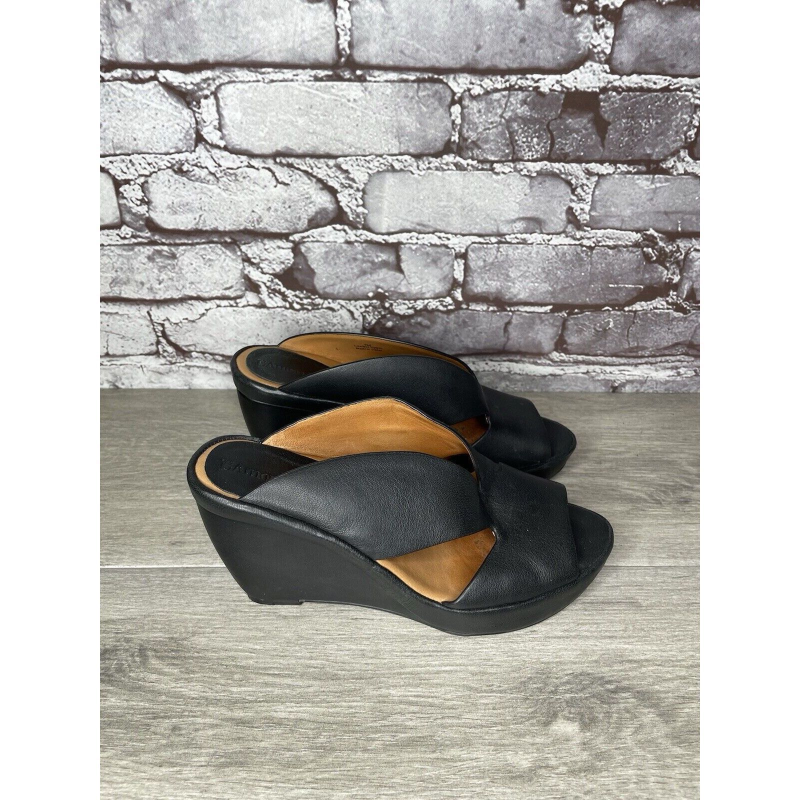 Other L'Amour Des Pieds Black Leather Strappy Wedge Open Toe Sanda Size US 7 / IT 37 - 3 Thumbnail