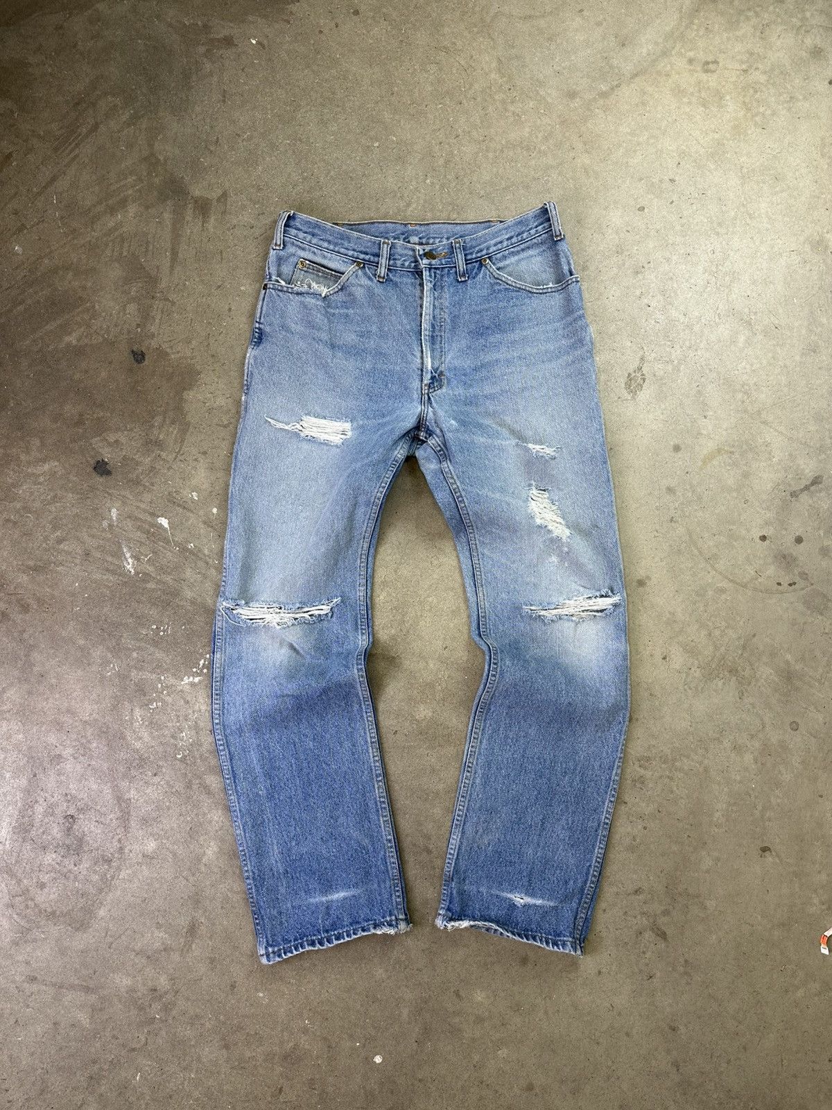 Lee × Vintage 80s Vintage Lee Distressed Light Wash Denim 34" Size US 34 / EU 50 - 1 Thumbnail