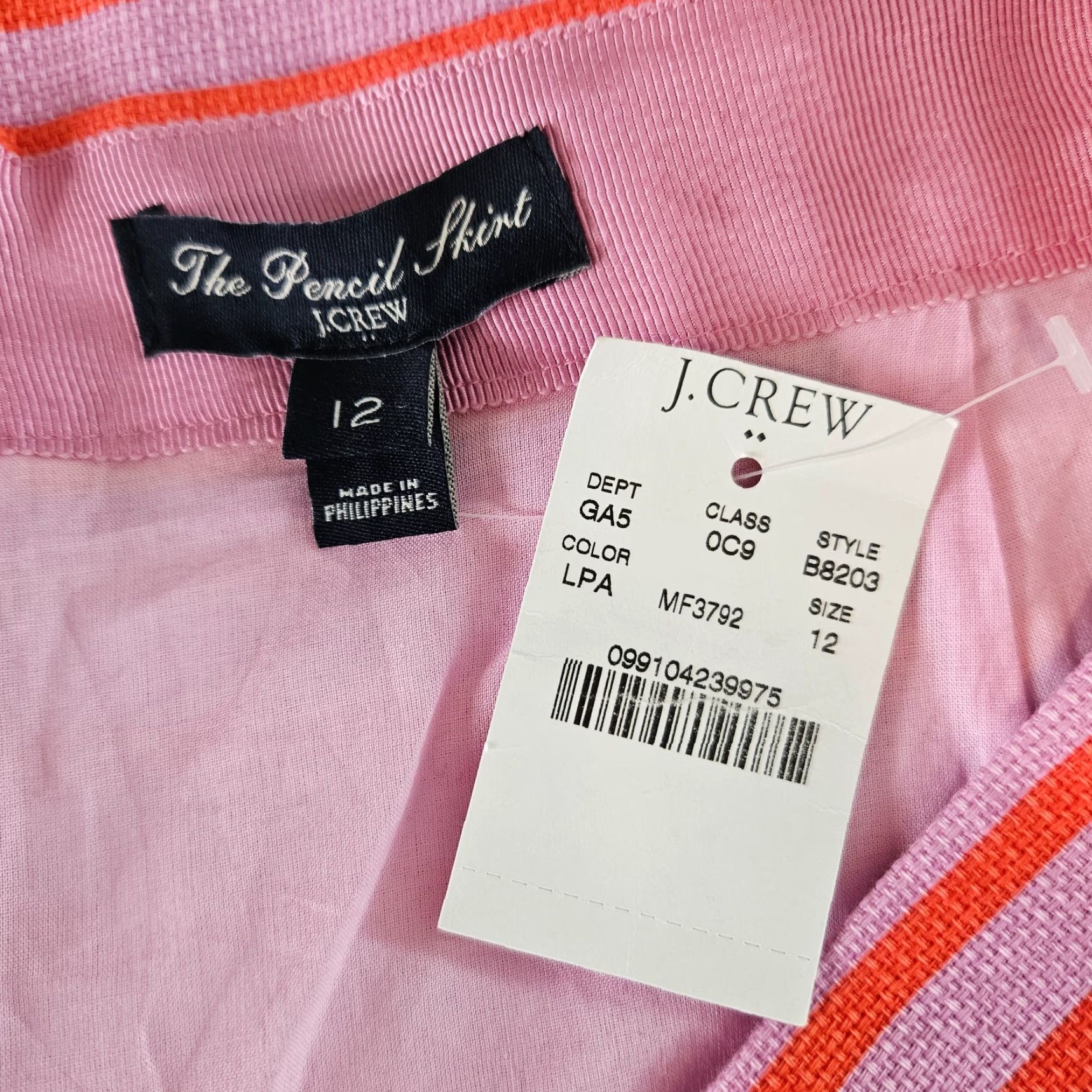 J.Crew J.CREW Skirt The Pencil Women Size 12 Pink Orange Striped Cotton Knee Length Pencil Skirt Womens Size 34" / US 12 / IT 48 - 4 Thumbnail