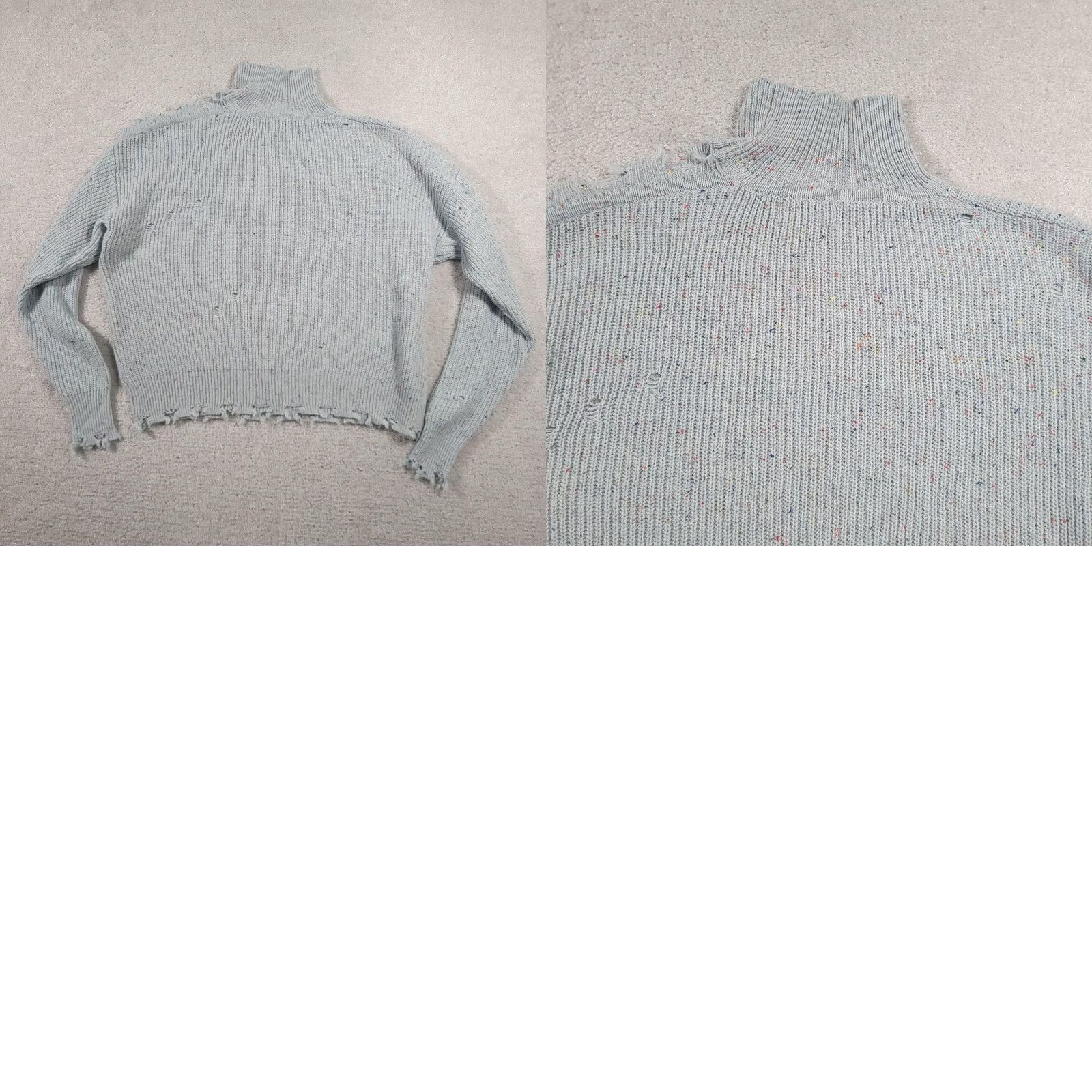 Vintage Zenana Sweater Womens Large Blue Distressed Pullover Speckled Knit Mock Neck Size L / US 10 / IT 46 - 9 Thumbnail