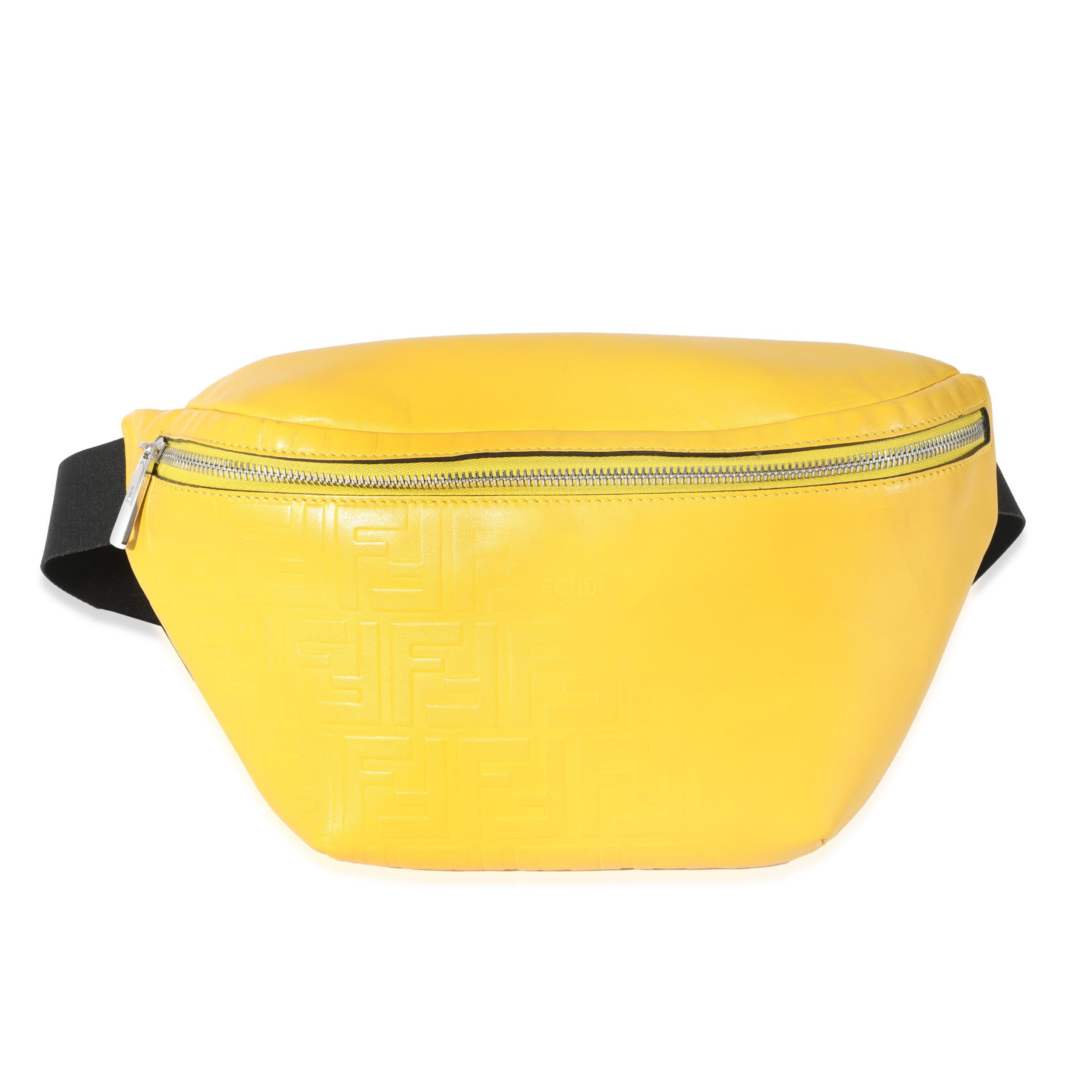 Fendi Yellow Calfskin FF 1974 Embossed Belt Bag