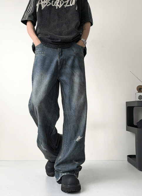 Japanese Brand × Jean American washed wide-leg street cool distressed jeans Size US 34 / EU 50 - 2 Thumbnail