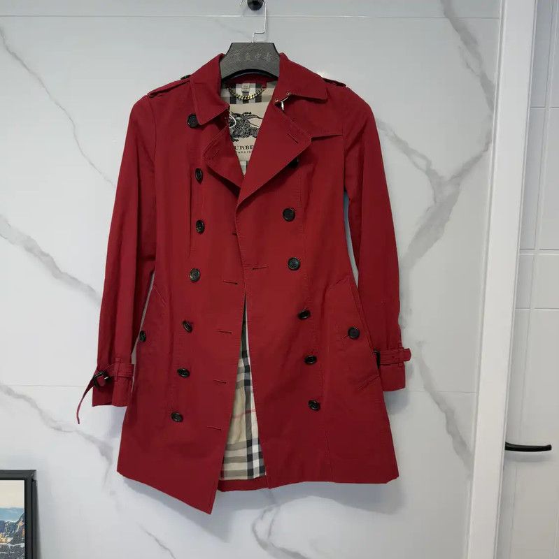 Burberry Burberry Red Cotton Striped Trench Coat Size S / US 4 / IT 40 - 1 Thumbnail