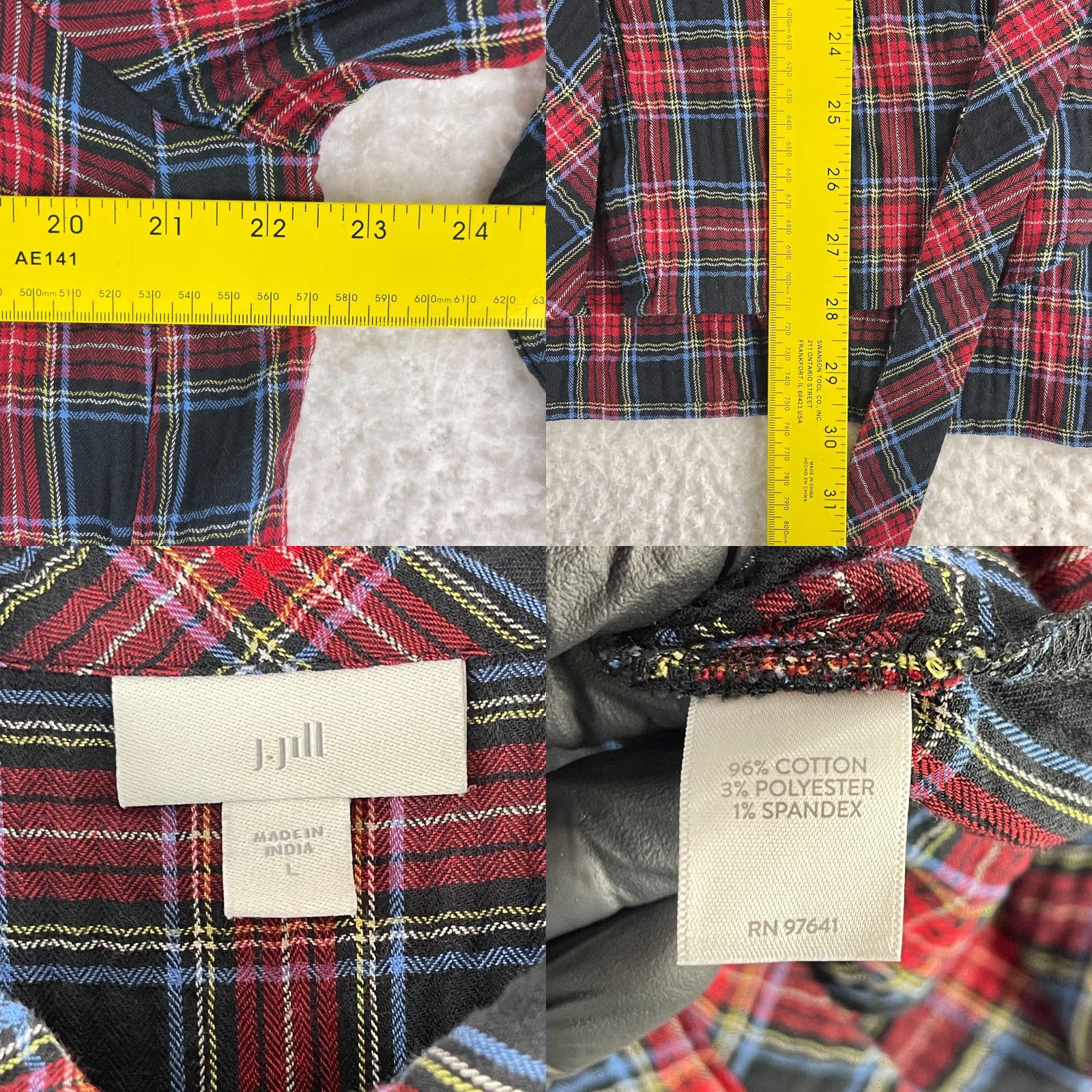 J. Jill J. Jill Red Plaid Button-Up Shirt Womens Large Long Sleeve Collared Country Casual Wear Size L / US 10 / IT 46 - 8 Thumbnail