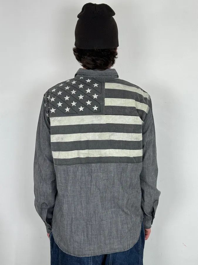 Polo Ralph Lauren 2000s Ralph Lauren Grey Denim Shirt American Flag Patch Size US L / EU 52-54 / 3 - 3 Thumbnail