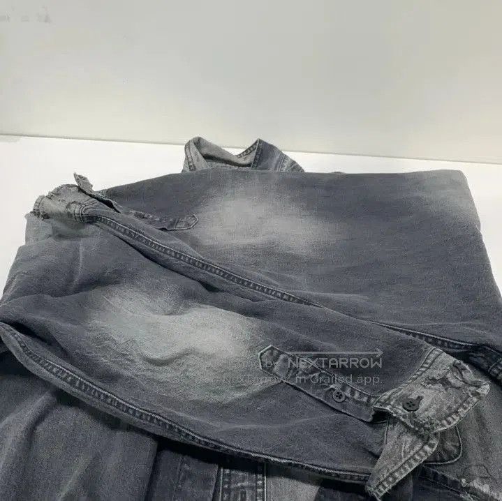 Balenciaga SS21 Ripped Denim Long Sleeve Shirt.