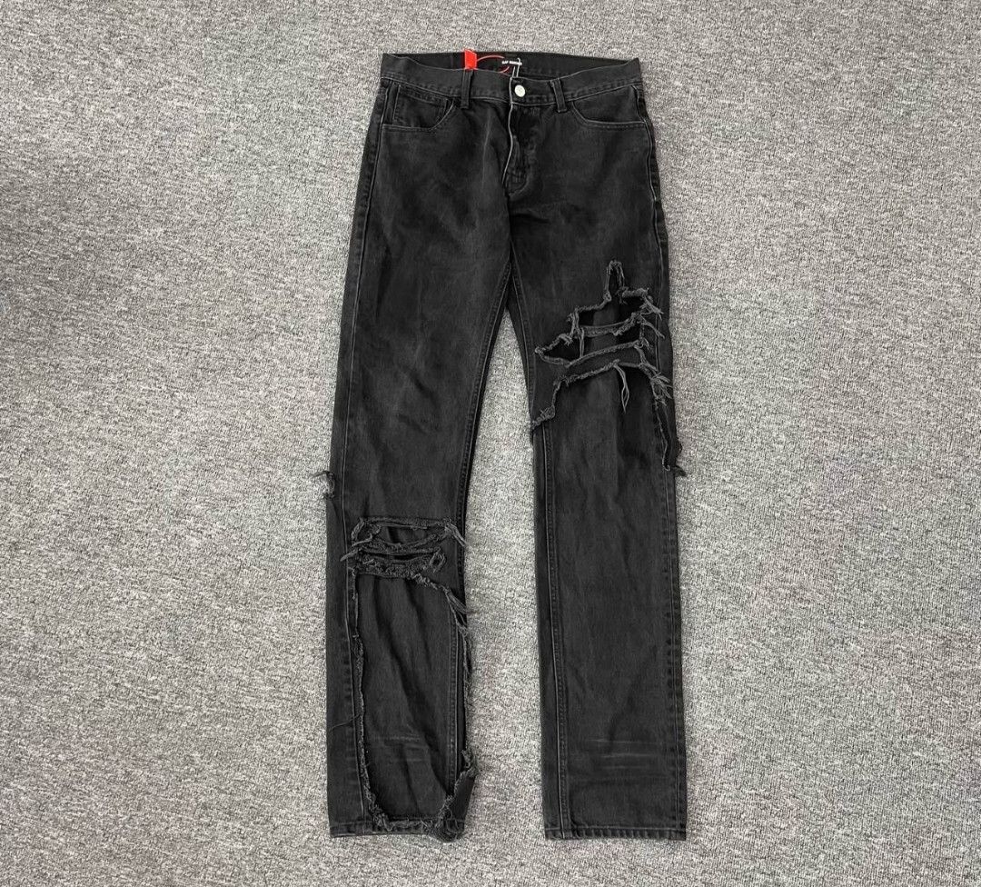 Raf Simons RafSimons 19AW 20SS Black Double Destroyed Jeans | Grailed