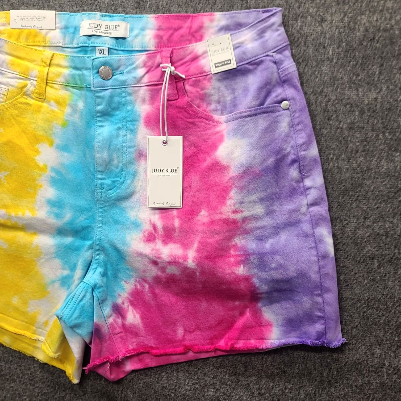 Vintage Judy Blue Cut Off Shorts Womens XL Regular High Rise Tie Die Snow Cone Pinstripes? Size 40" / US 18 - 7 Thumbnail