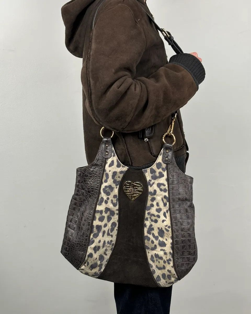 Just Cavalli Just Cavalli Brown Suede Crocodile Effect Leather Leopard Shoulder Bag Size ONE SIZE - 2 Thumbnail