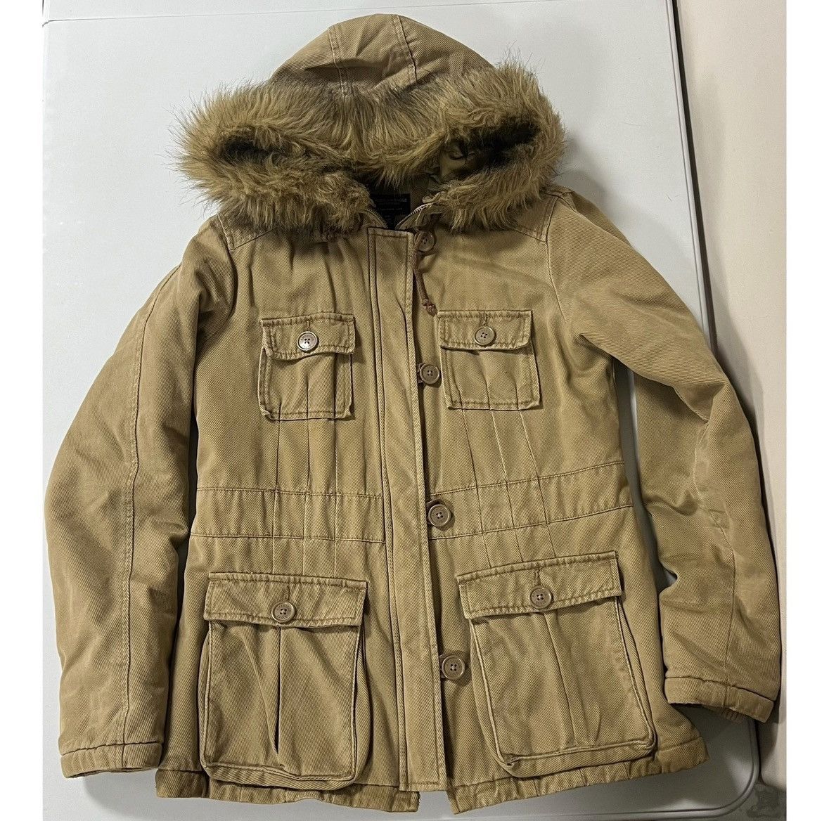 American Eagle Outfitters Brown Beige Fur Cargo Winter Jacket Coat Outerwear Size S ✨ Size S / US 4 / IT 40 - 1 Thumbnail