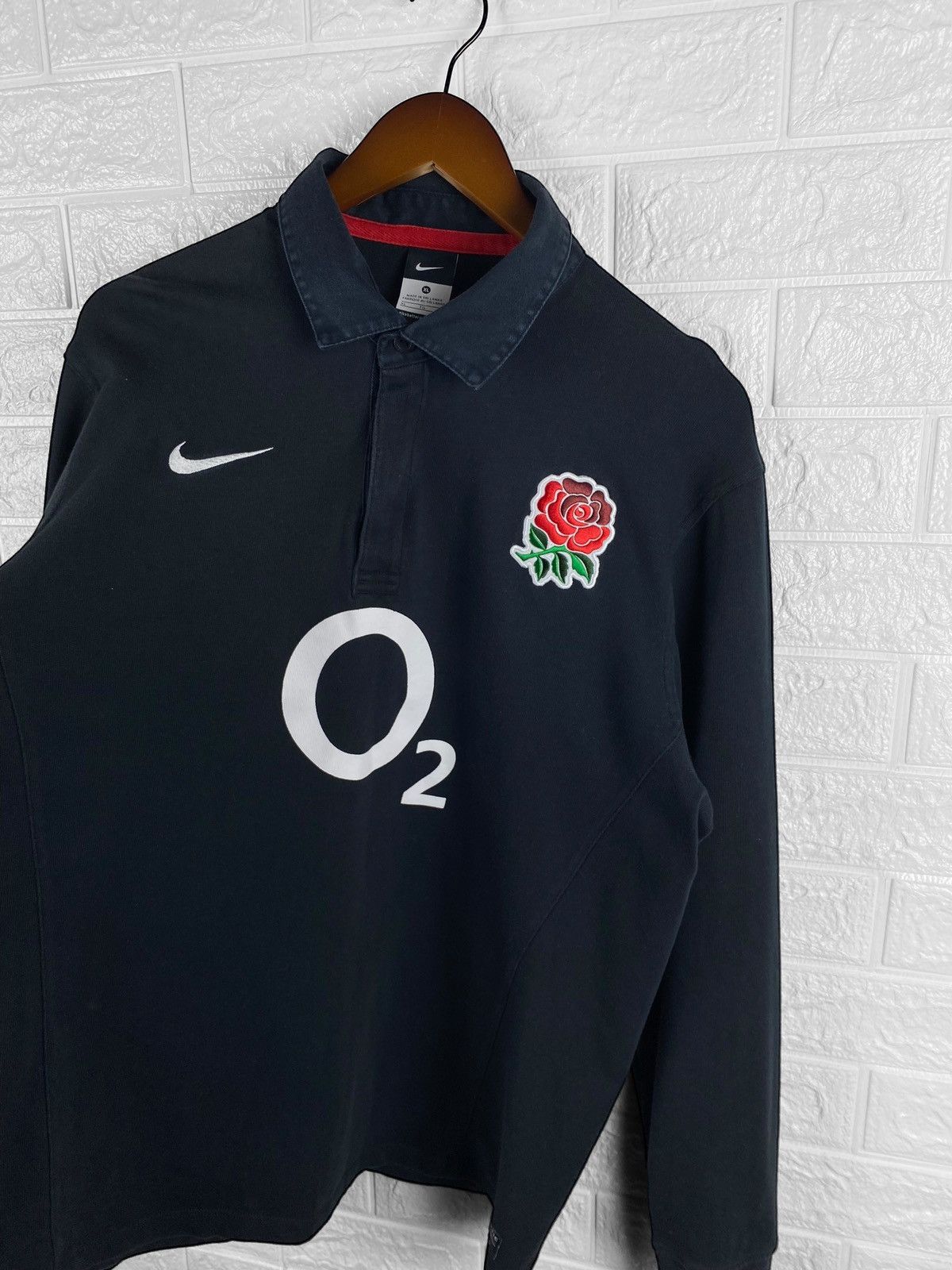 Pre-owned Nike X Vintage Nike England O2 Long Sleeve Rugby Polo T Shirt In Black