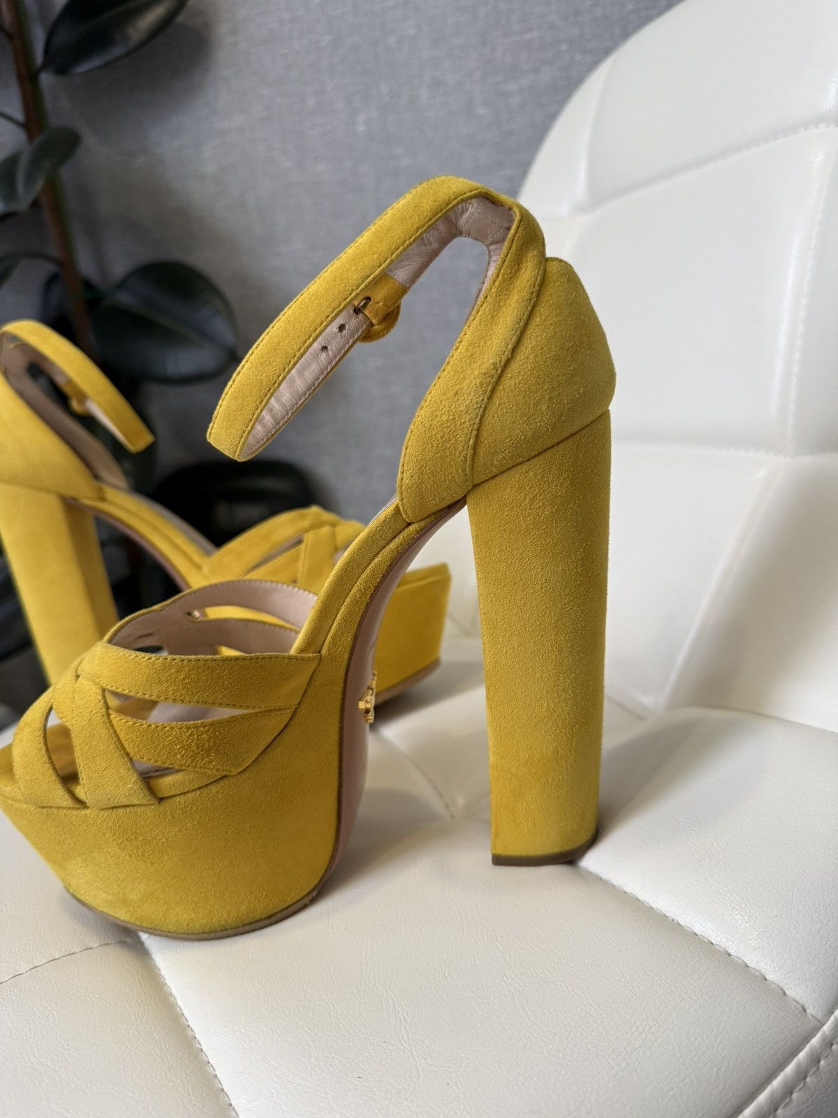 Prada Prada Yellow Suede Platform Sandals Block Heel Shoes Size 38 Size US 8 / IT 38 - 13 Thumbnail