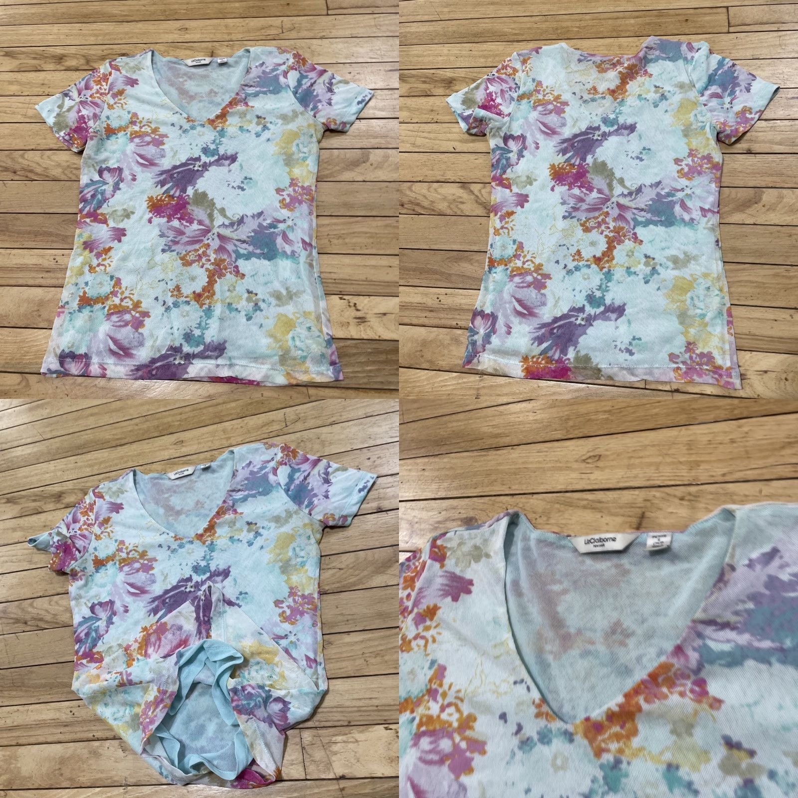 Liz Claiborne Liz Claiborne Hippie Floral Top Woman Petite S Blue Floral Stretch Layered Lined Shirt Womens Size S / US 4 / IT 40 - 9 Thumbnail