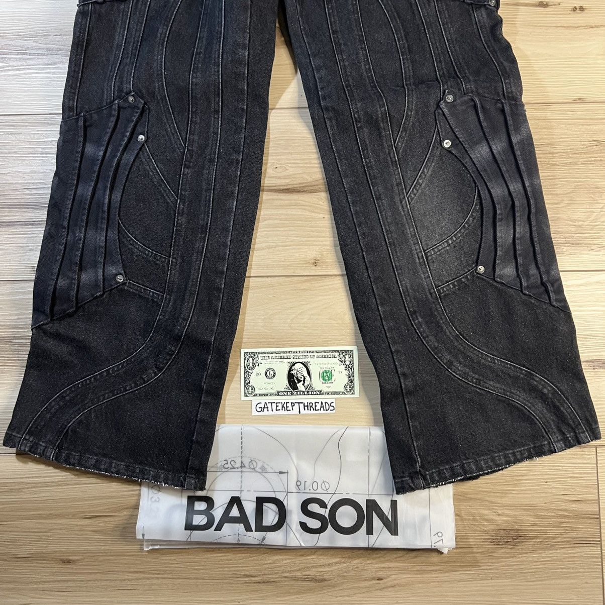 Bad Son Circuit Paneled Black Jeans Size US 34 / EU 50 - 8 Thumbnail