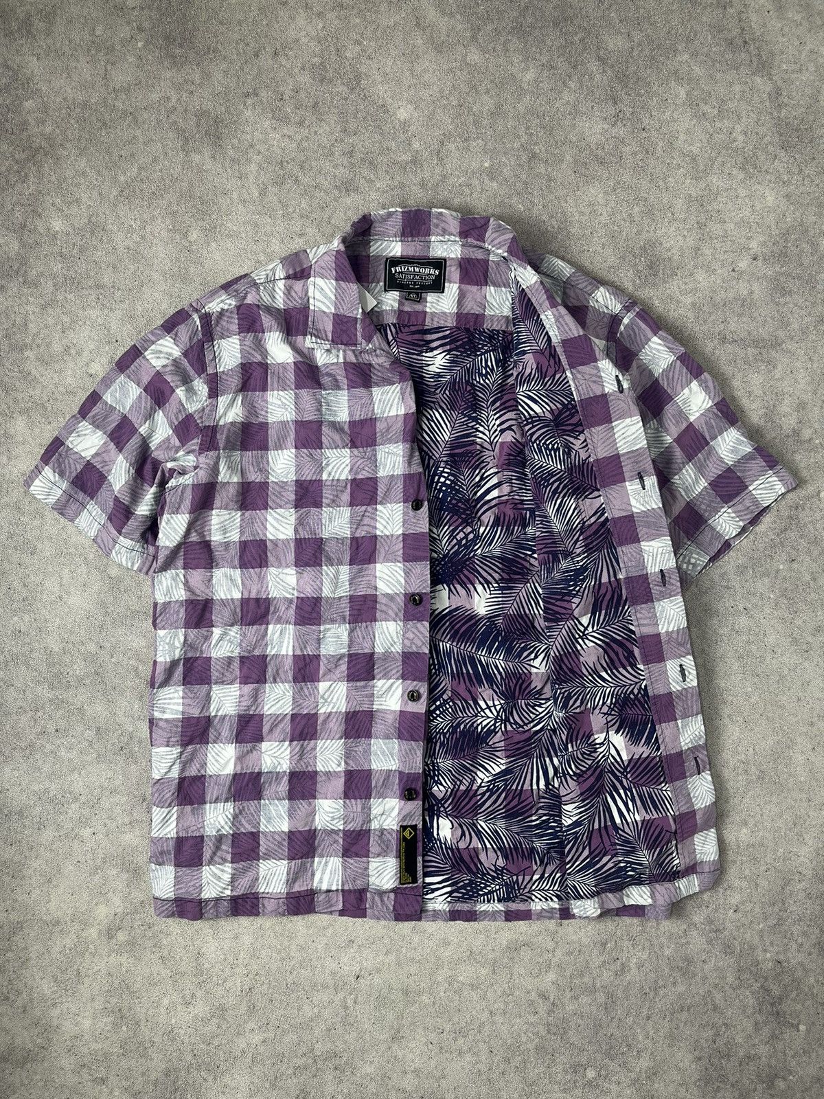 FrizmWORKS × Japanese Brand × Uniform Bridge Frizmworks aloha half shirt checked palm violet shirt Size US XL / EU 56 / 4 - 7 Thumbnail