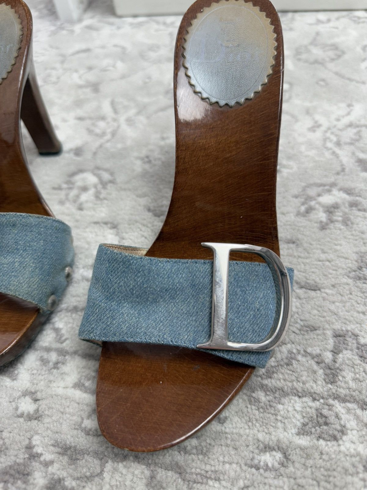 Dior Vintage y2k Dior wood & denim mules sandals US6 designer rare Size US 6 / IT 36 - 8 Thumbnail